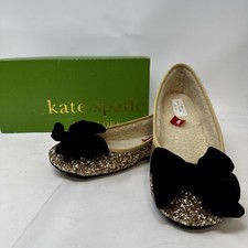 Kate Spade New York Women  s Glitter Slippers Gold Black Bow Size 8 M