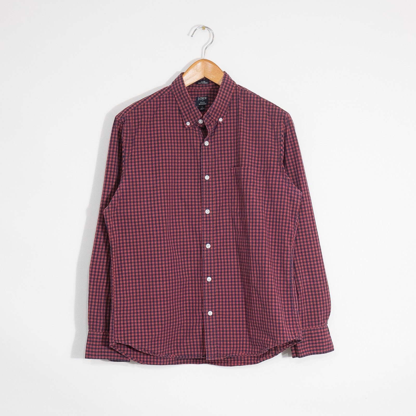 J.Crew Gingham Pattern Button Up Oxford Shirt Men… - image 1