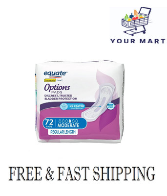 Equate Options Moderate-Heavy Incontinence Pads for Women, 72 Count, White Color
