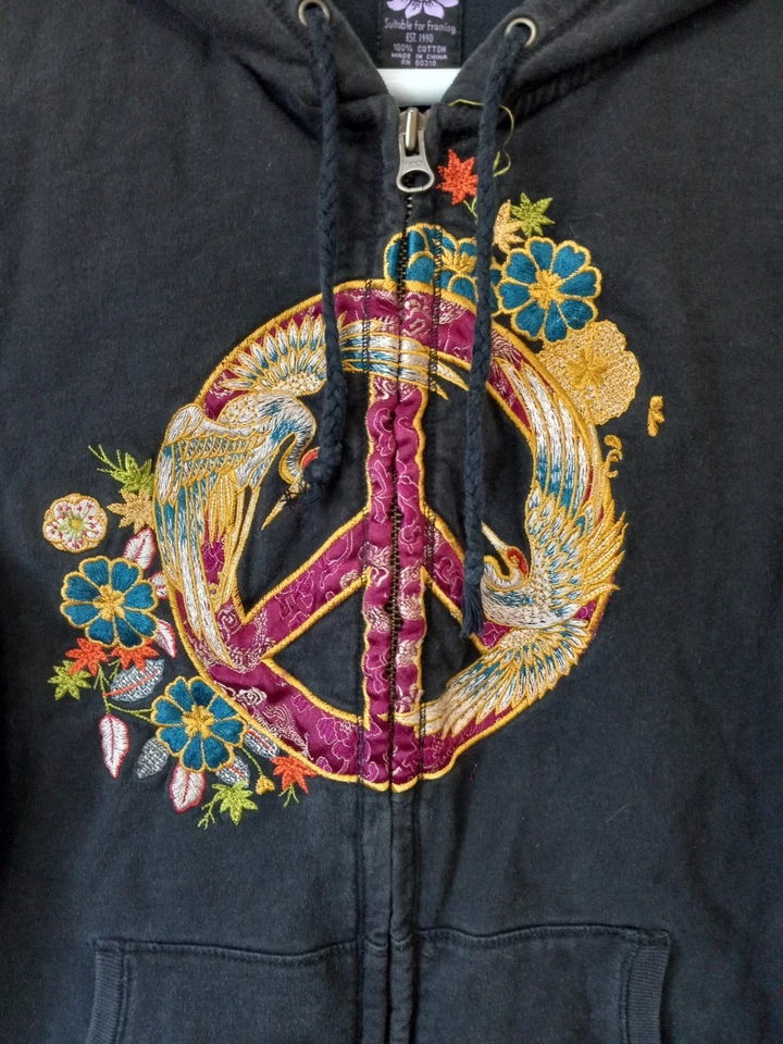 LUCKY BRAND Women's Vtg Y2K Full ZIp Cotton Asian Embroidered Hoodie Casual L - Image 2 of 4