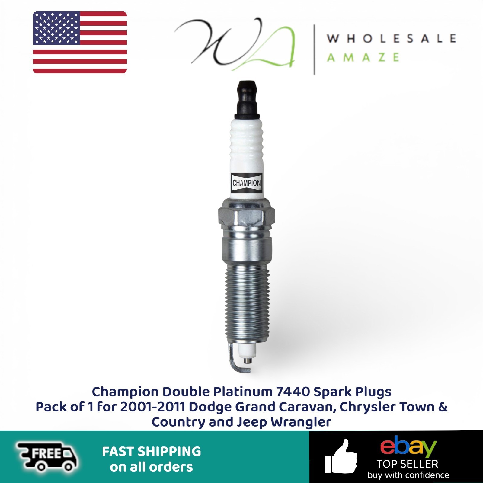 Champion Double Platinum 7440 Spark Plugs Pack of 1 for 2001-2011 Dodge Grand Ca