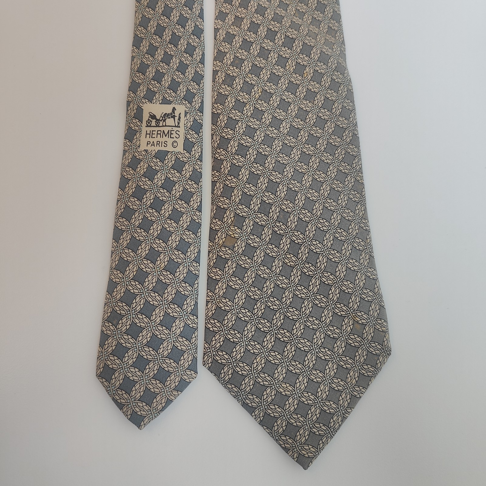 Hermes Silk Tie Grey Interlocking Pattern Made in… - image 2