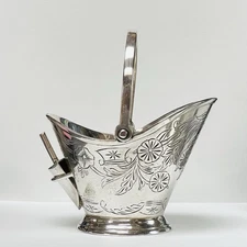 *Vintage English or French Silver Plated Floral Engraved Sugar Bucket with Scoop