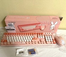 Cute PINK Bunny Cute Typewriter Wireless Full Size Keyboard and Mouse
