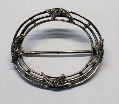 Antique E.I.F Co Sterling Silver Oval Rhinestone Paste Brooch Art Deco