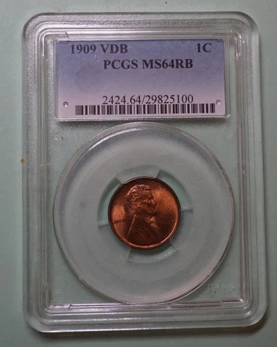 1909-P VDB LINCOLN WHEAT PENNY ONE CENT GRADED PCGS MS64 RB US COPPER COIN