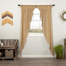 Farmhouse 84"x36"x18" Prairie Panel Pair Tan Rod Ties Window Curtains VHC Brands