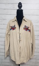 Woman's Vtg Tan Corduroy Button Up Lg Embroidered With Cats Shirt Made In USA