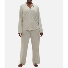 GapBody Pajama Gap Women's Notched-Collar Pajamas Set G1050XCLMA, Gray Large NWT