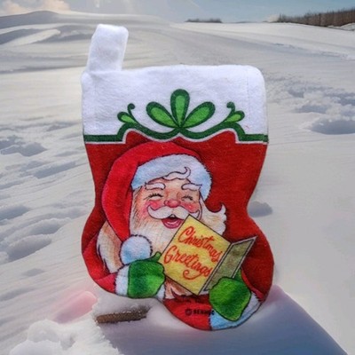 Mini stocking Jim Tim Santa Claus Christmas greetings ornament 5'' x 4''