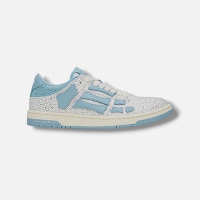 Amiri Men's Blue Crystal-Embellished Leather Skel-Top Sneakers Size EU:44 US:11