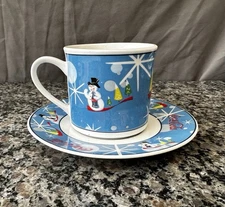 Vintage Coca Cola Laughing Snowman Collection 3” Cups With 6” Saucer