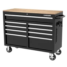 Tool Storage 46 in. W x 18 in. D 9-Drawer Mobile Workbench Cabinet in Gloss Blac
