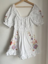 ASOS Embroidered White Puff Sleeve Mini Dress – Size 12 | Boho Cottagecore