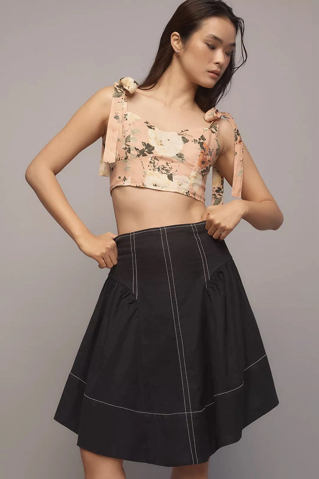 By Anthropologie Linen Blend A-Line Skirt Black. MSRP $138 . Size M