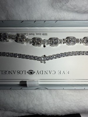 Eye Candy Los Angeles Silver Crystal Tennis Chain Bracelet Square Shape Jewelry