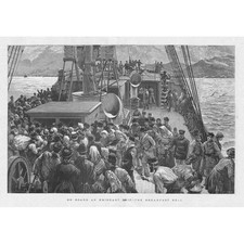 The Breakfast Bell Scene on Board an Emigrant Ship - Antique Print 1884