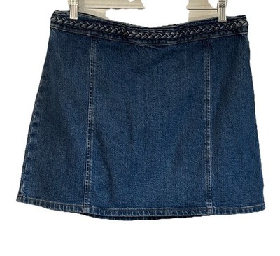 AVEC LES FILLES Braid Waist Mini Jean Skirt Size: 12