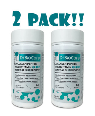 LOT 2 Pack Bottles Dr BioCare Collagen Peptide Multivitamin Mineral Supplement!