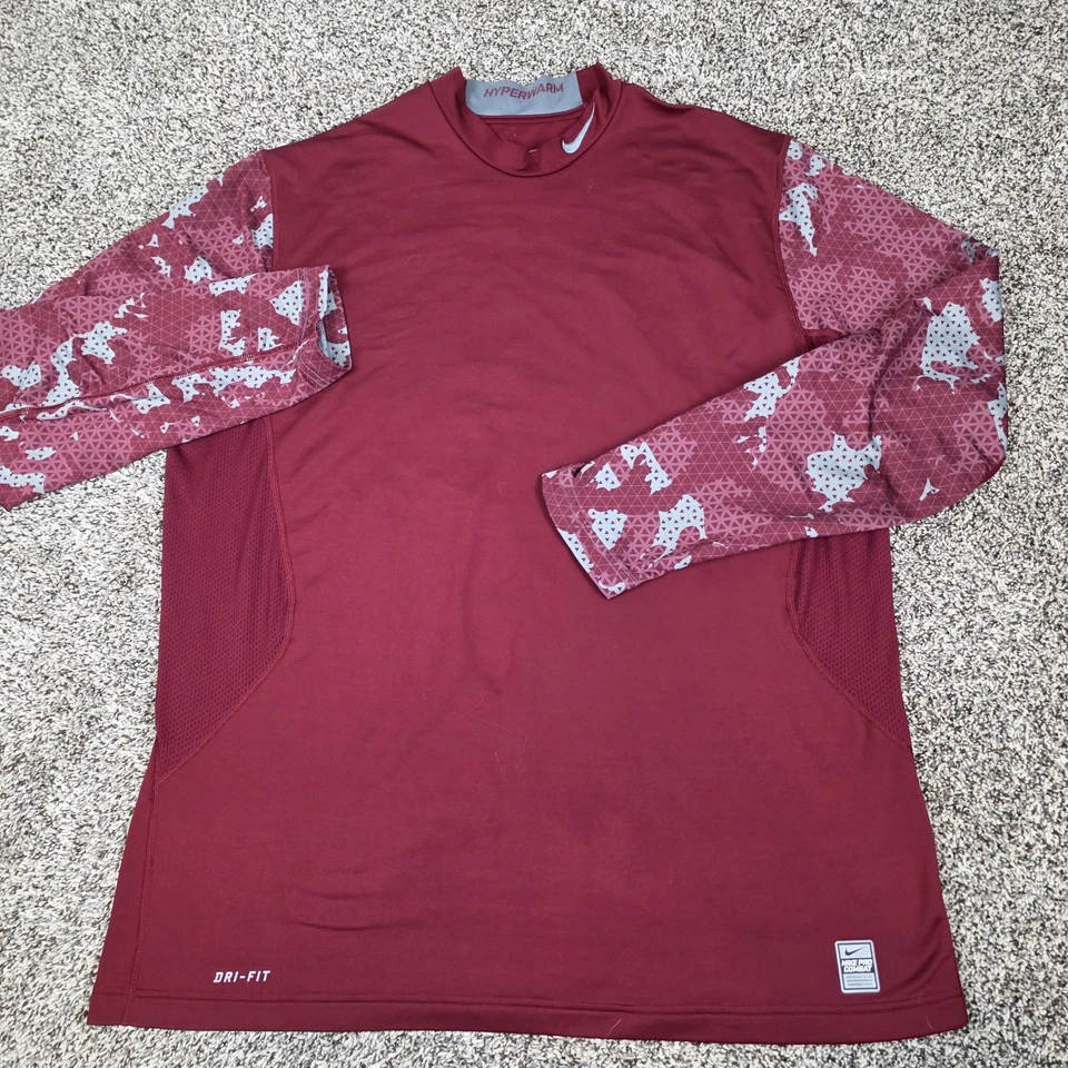 Nike Pro Combat Dri-Fit Hyperwarm Para Hombres 2XL Gris Borgoña Camuflaje Ajustado Manga Larga Foto 2 de 4