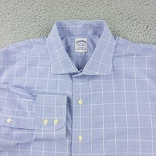Brooks Brothers Dress Shirt Mens 17-33 Blue Check Non Iron Egyptian Cotton