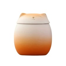 Orange White Ceramic Cat Shaped Pet Urn with Gold Accents   Elegant Feline Urn