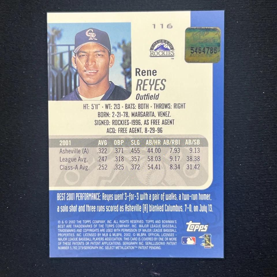 RENE REYES RC AUTOGRAPH 2002 BOWMAN'S BEST NO 116 35752 - Image 2 of 2