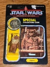 Vintage Star Wars 1984 PotF Paploo Unpunched Figure Ewok w Coin Last 17 NEW MOC