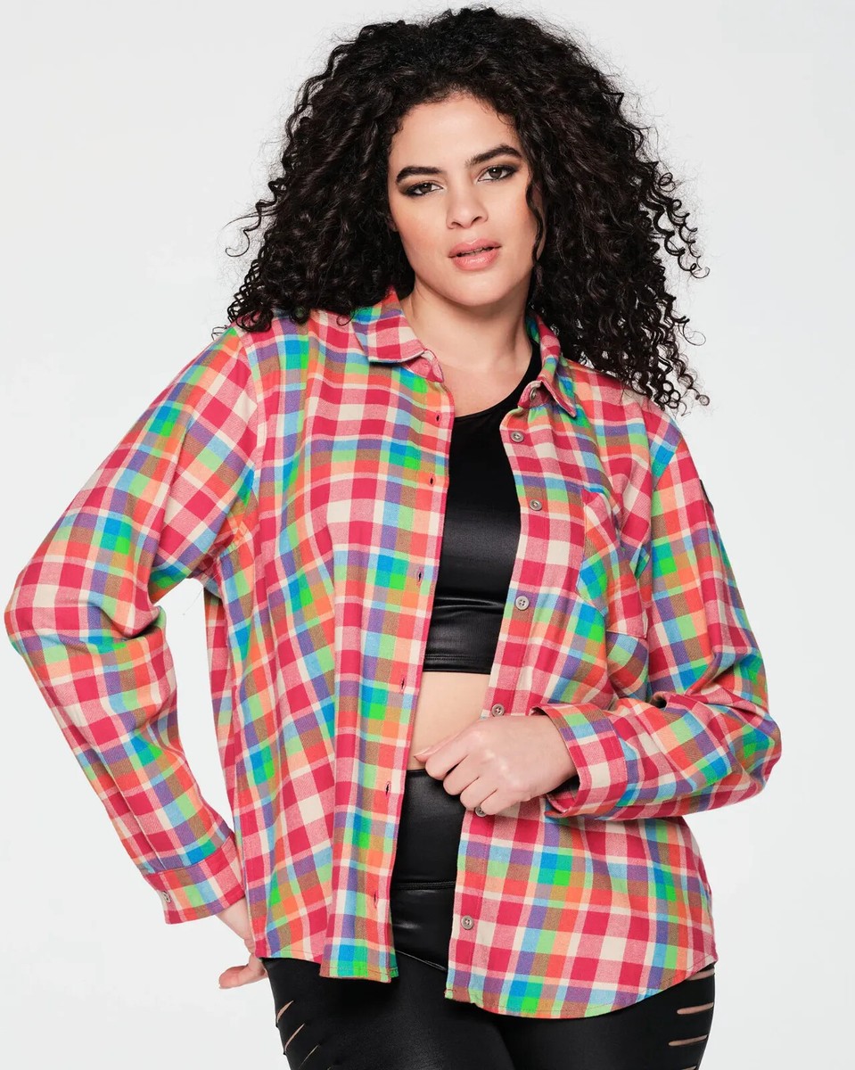 ユニセックス♪ズンバ Zumba Plaid Pop Button Down-Gumball Zumba Plaid Pop Button Down Shirt - Gumball ~ XS S M L XL