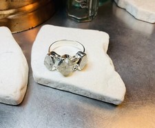 Genuine 925 Sterling Silver 3 Herkimer Diamond Gemstone Ring size 8.75