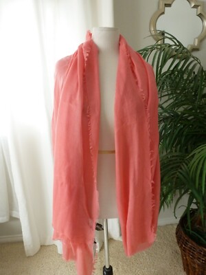 MNG Mango Coral Orange Sheer Fringed Scarf 70'' x 43'' NWT