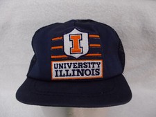 Vintage Made in USA University Illinois Blue Mesh Snap Back Baseball Hat Cap