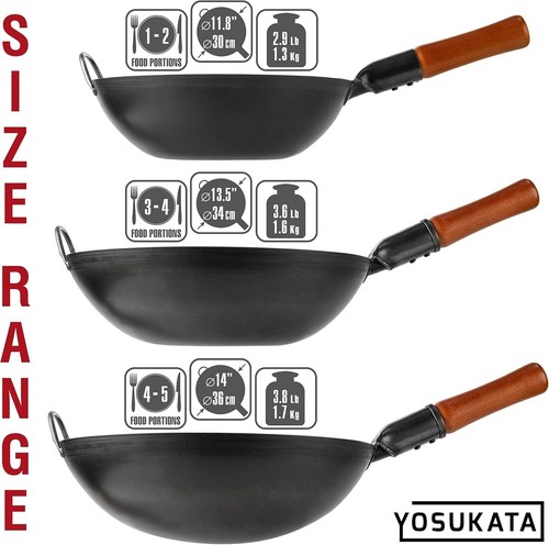 Yosukata Carbon Steel Wok Stir Fry Pan with Flat Bottom Black Durable Cookware - Picture 7 of 9