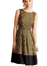 Anthropologie Girls From Savoy Kakum Flared Geometric, Print  Silk Dress Size 2