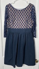 Eliza J Dress Sz 10 3/4 Sleeve Sheer Blue Lace Polka Dot Classic Textured retro
