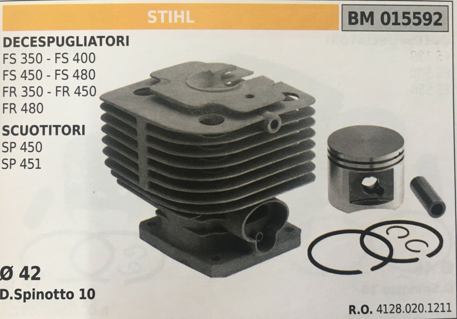 CILINDRO COMPLETO DI PISTONE E SEGMENTI BRUMAR BM015592 STIHL
