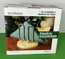 Napkin Holder Pantry Essentials Chrome & Beechwood 1060 Open Box