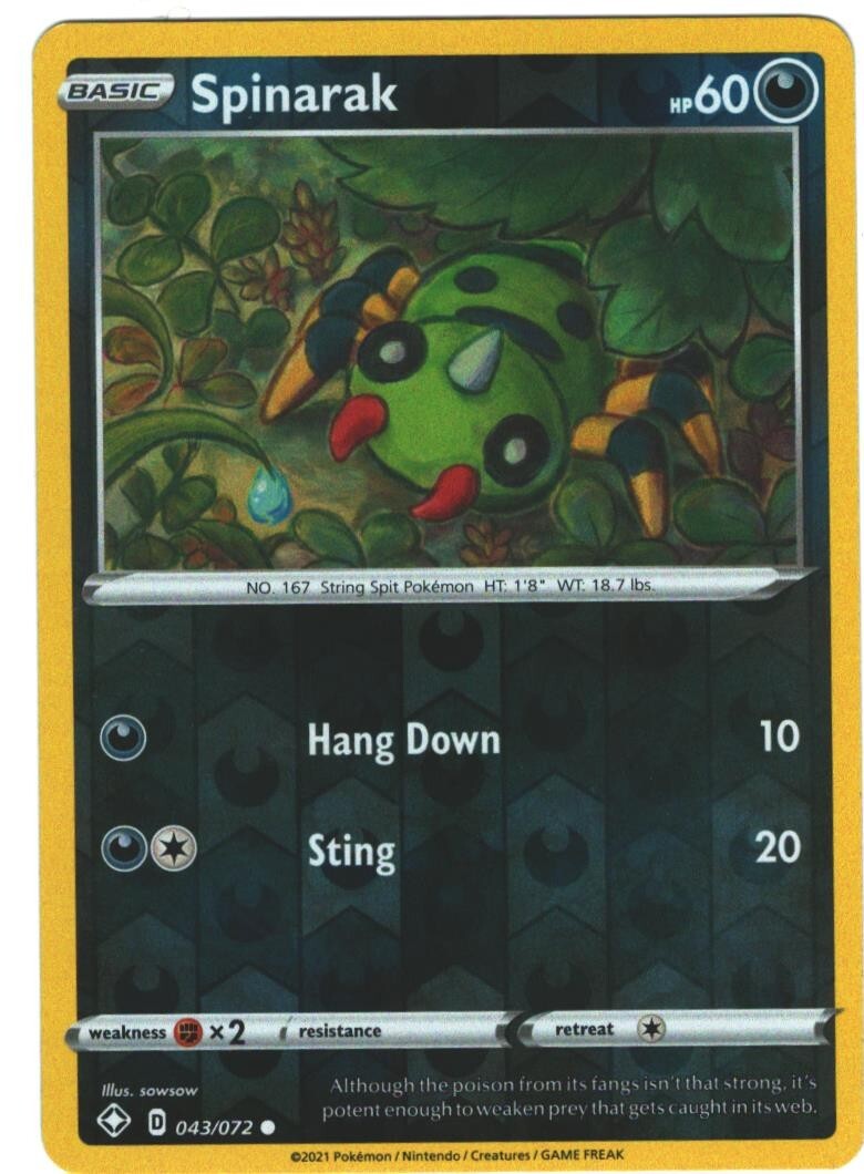Spinarak 43/72 Shining Fates Reverse Holo Common Pokémon TCG 043/072 Pokemon