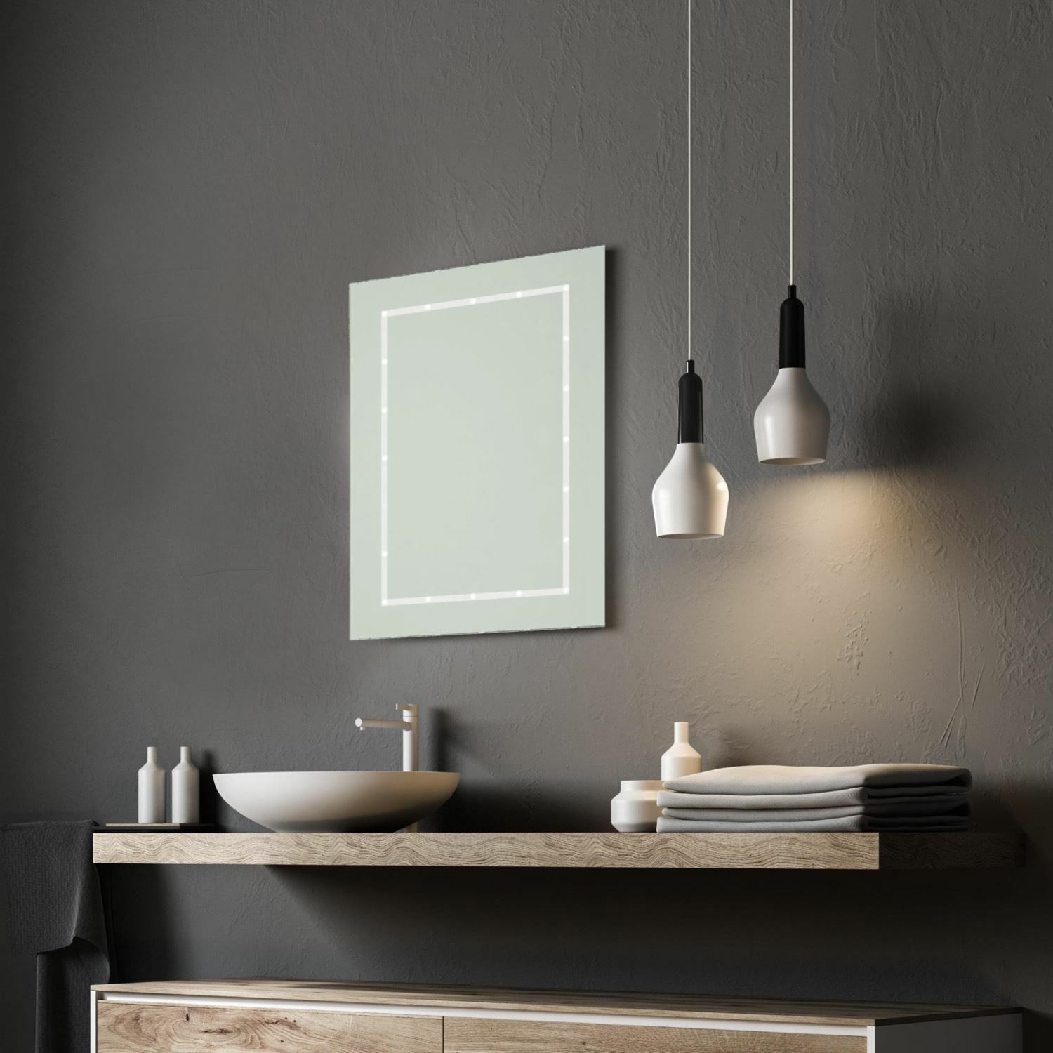 Battery Operated LED Illuminated Bathroom 600mm Mirror IP44 No Wiring