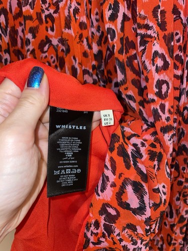 Whistles Red Jungle Cat Animal Leopard Print Pleated Midi Dress UK 8 / EU 36 - Bild 13 von 20