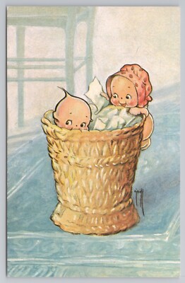Kewpie Dolls in Laundry Basket Painting by Rose O'Neil repro Art 1972 Postcard