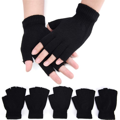 Men Black Knitted Stretch Elastic Warm Half Finger Fingerless Gloves Winter、.zh - Picture 2 of 11