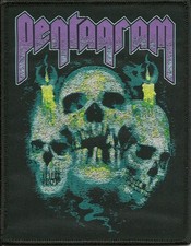 PENTAGRAM-SKULLS- WOVEN PATCH-BLACK BORDERS