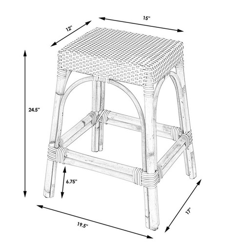 Butler Specialty Company Robias Rattan 24.5" Counter Stool - White & Navy Stripe - Picture 8 of 8