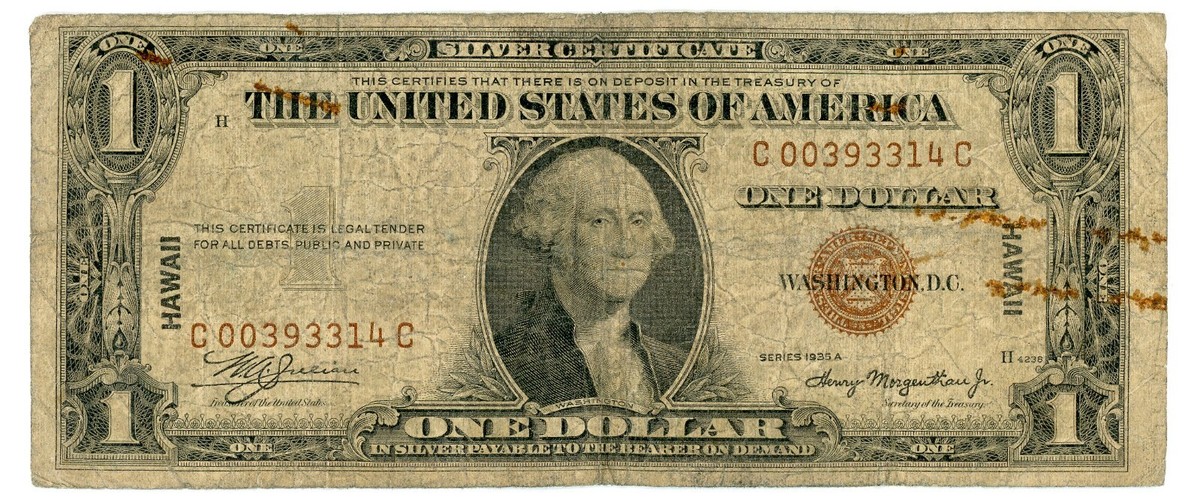 $1 1935-A Hawaii Silver Certificate Brown Seal WWII Bill, Scarce