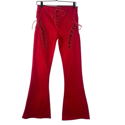 NEW Vintage 90s Y2K Edikted Red Flare Tie High Rise Stretch Skater M 26