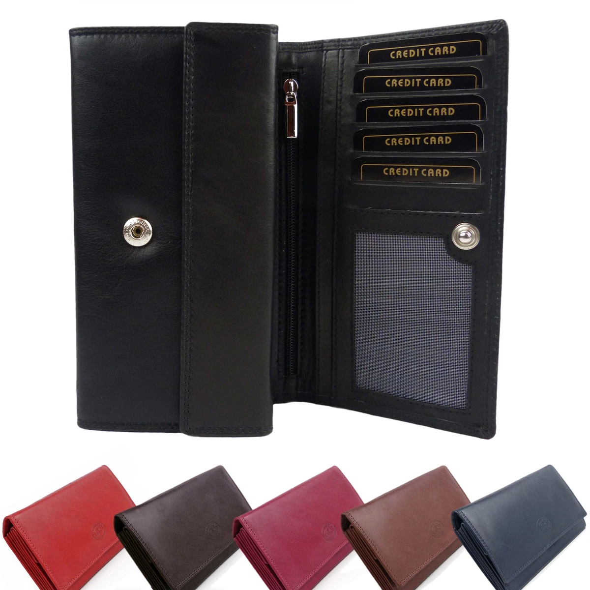 Ladies Soft Large Leather Flap Over Purse Wallet by London Leathergoods