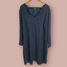 Ralph Lauren Polka Dot Navy Blue Dress Long Sleeve 3XL 22W