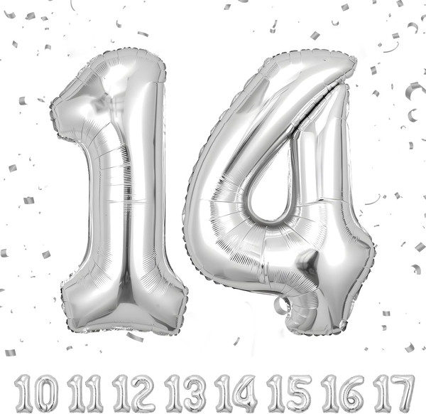 "Geburtstag Zahlen Luftballon 14 Jahre | Folienballon Sliber- Folienballon In 40\""-image