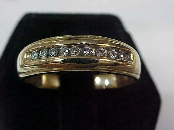 VINTAGE MENS NATURAL NINE DIAMOND BAND RING 10K YELLOW GOLD SIZE 10.75 - image 4 of 4
